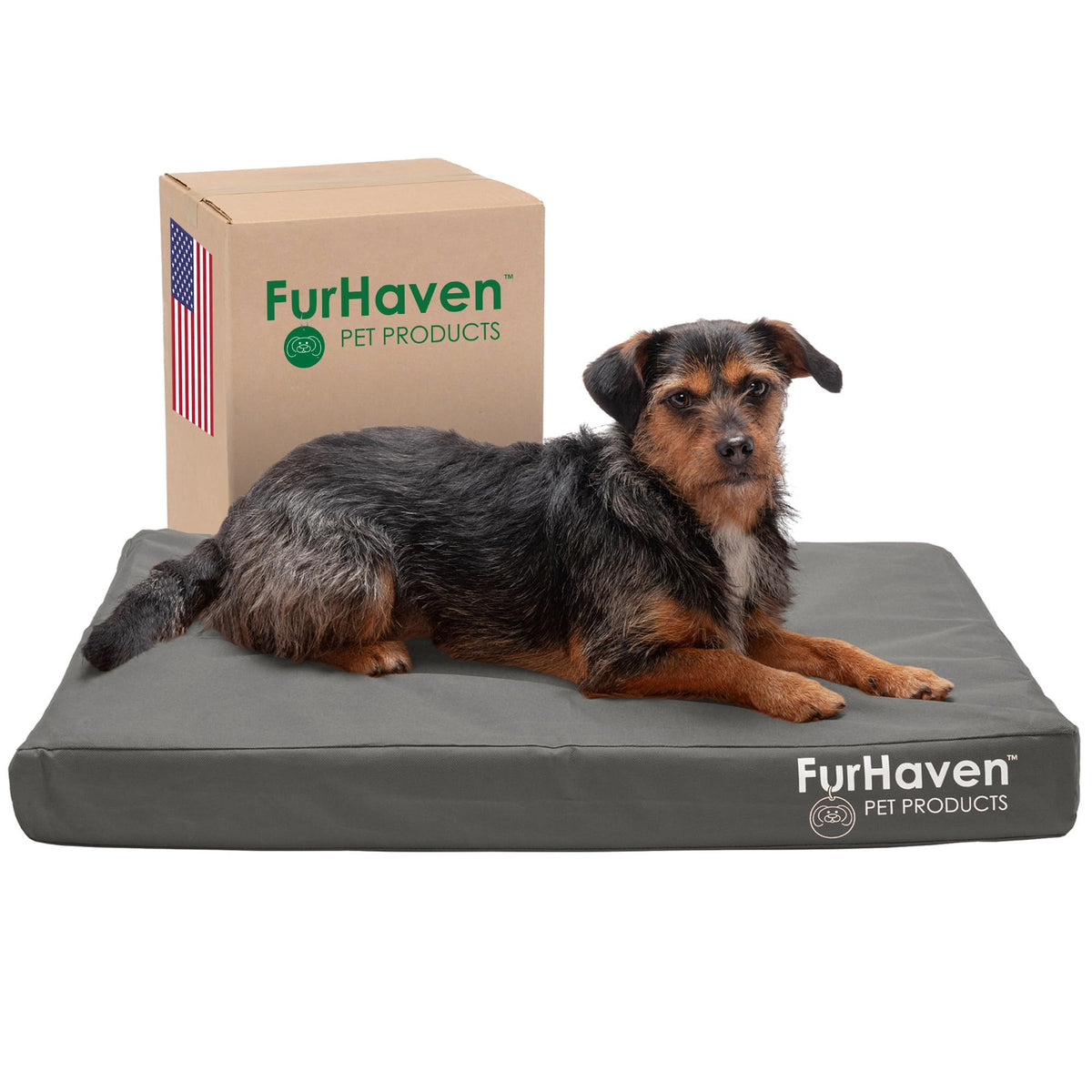 Furhaven Water-Resistant Cooling Gel Dog Bed for Large/Medium Dogs w/ Removable Washable Cover, For Dogs Up to 55 lbs - Indoor/Outdoor Logo Print Oxford Polycanvas Mattress - Forest, Large