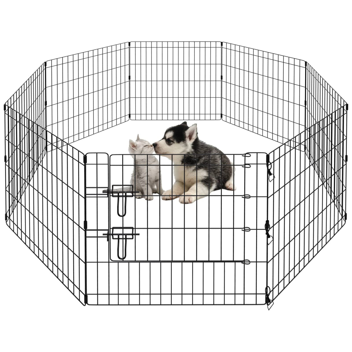 36"H Dog Playpen with Top Cover, 8 Panel 24"W Rustproof Metal Pen with Door