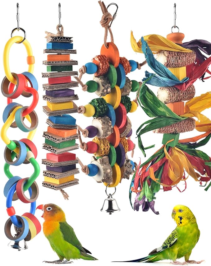 Bissap 3 PCS Bird Chew Toys, Multicolored Bagel Cascade Bird Parrot Toy Biting Paper Cardboard Olympic Rings Conures Toys for Cockatiels Cockatoos Macaws and Similar Sized Pet Birds