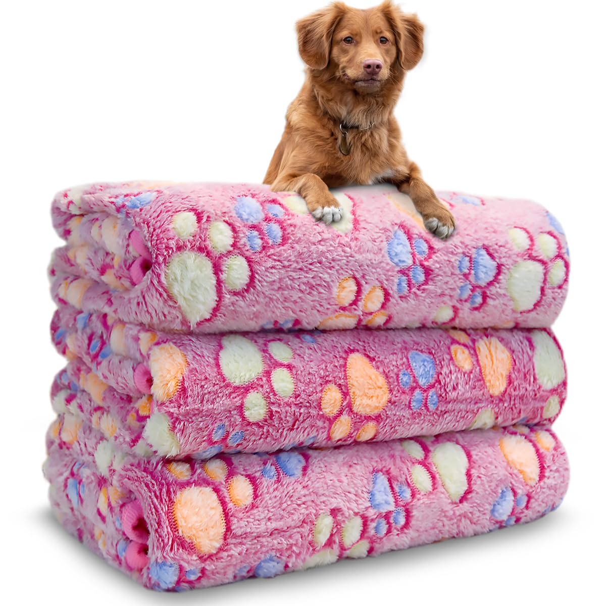Dog Blankets for Large Dogs, 3 Pcs Dog Blanket Washable, Soft Fluffy Flannel Pet Blanket Mat Cover for Bed Couch, Cute Print Puppy Blanket 60" x 50"