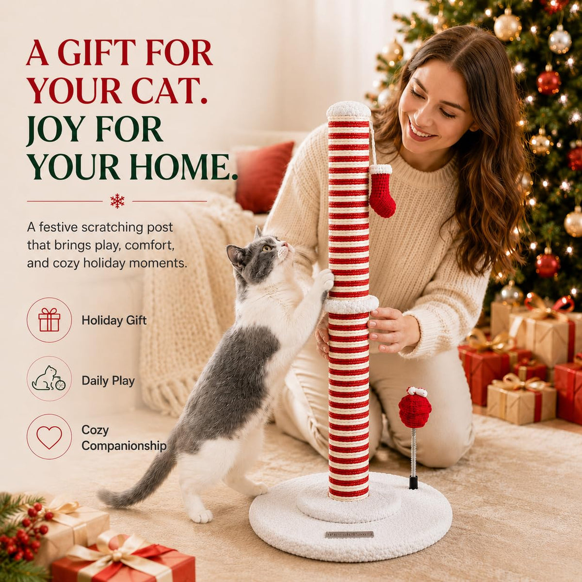 PuzzlePaw Christmas Cat Scratching Post for Indoor Cats