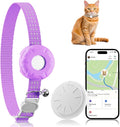 Cat Tracker, GPS Tracker Compatible with Apple Find My App(Only iOS), Waterproof Cat Tracker Collar with Bell and Safety Elastic Buckle, No Monthly Fee Pet Trackers for Vehicles, Pets, Kids (Purple)
