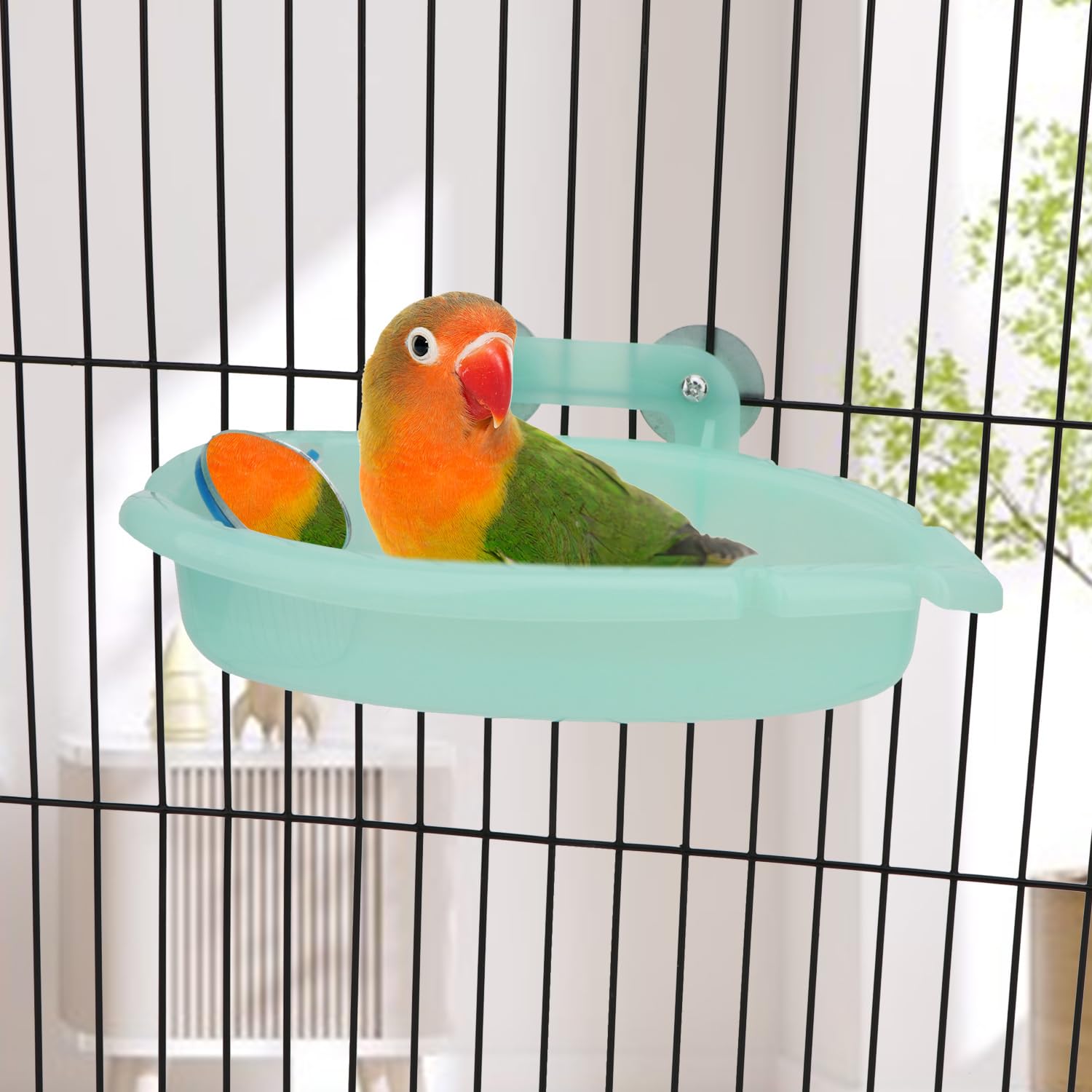 Wontee Bird Bath with Mirror for Small Birds Budgie Parakeet Cage, Green