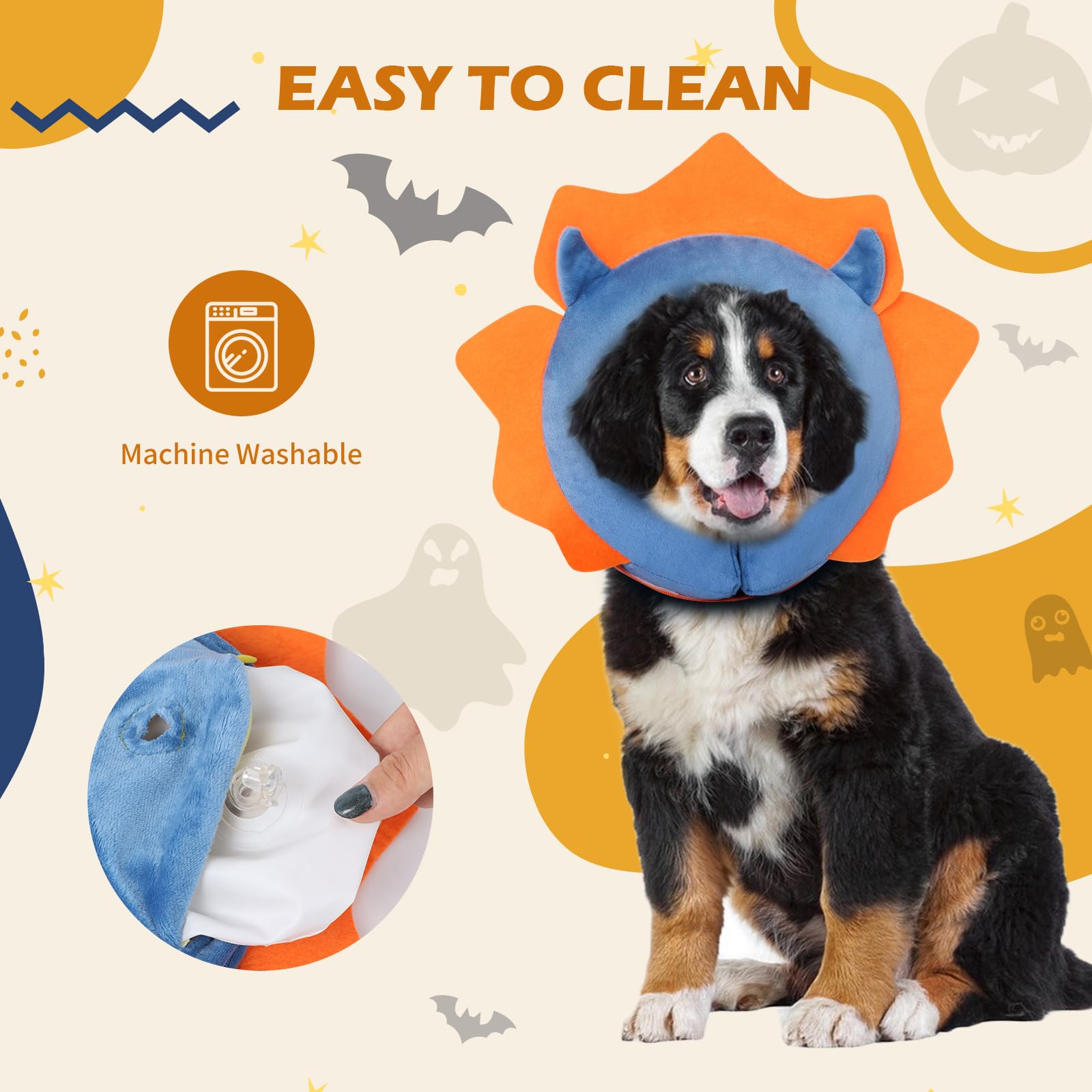 IEUUMLER Inflatable Recovery Dog Collar, Protective Donut Cone, Adjustable Soft Collar for Dog and Cat After Surgery Prevent from Biting & Scratching EU002 - Blue Demon L+