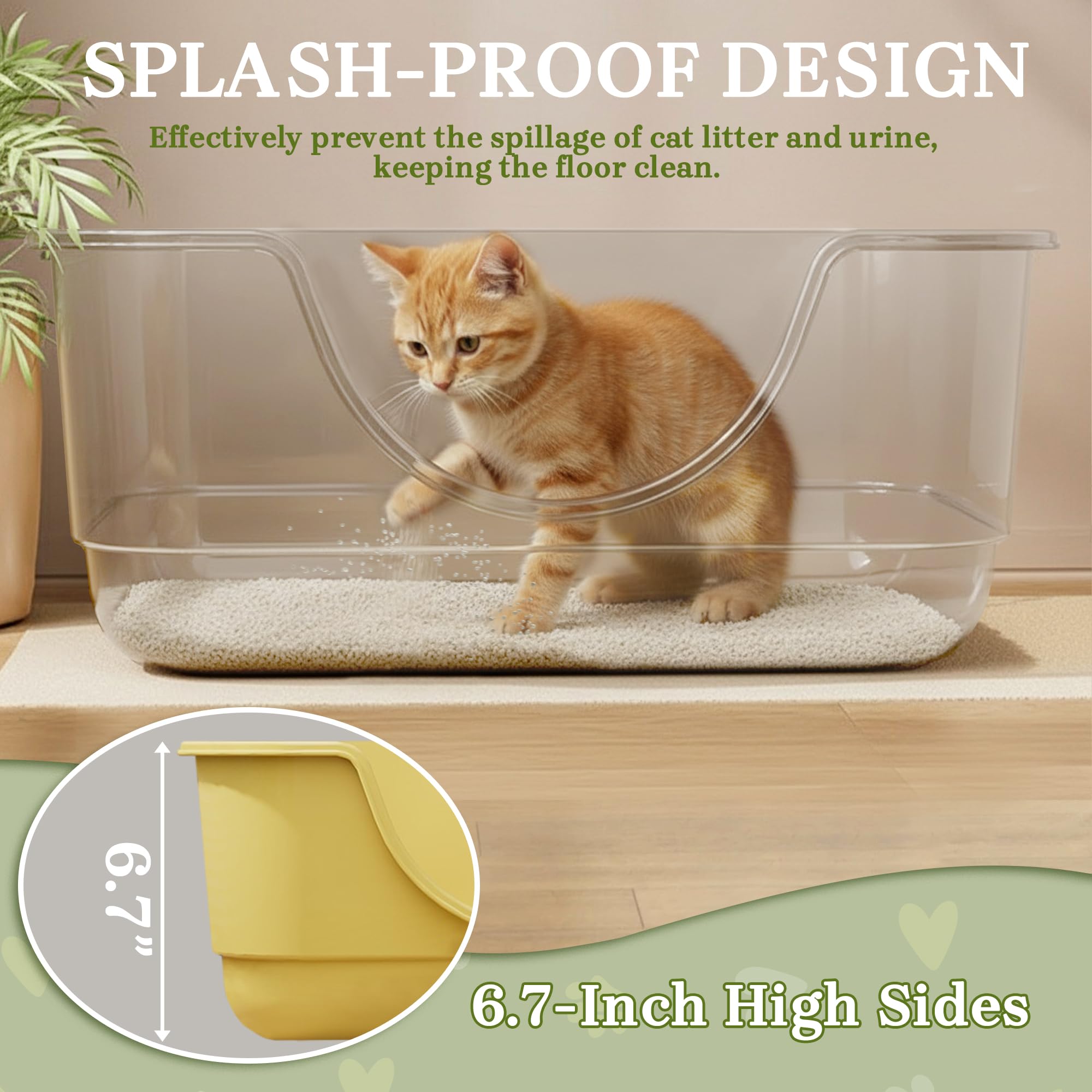 Tehoao Low Entry Small Litter Box for Kittens, Kitty Plastic Litter Boxes, Open Top, Anti-Splash High Sided Litter Tray Pan for Medium Pets, Puppy, Easy to Clean, 15.7" L*11.8" W*6.7" H (Grey)