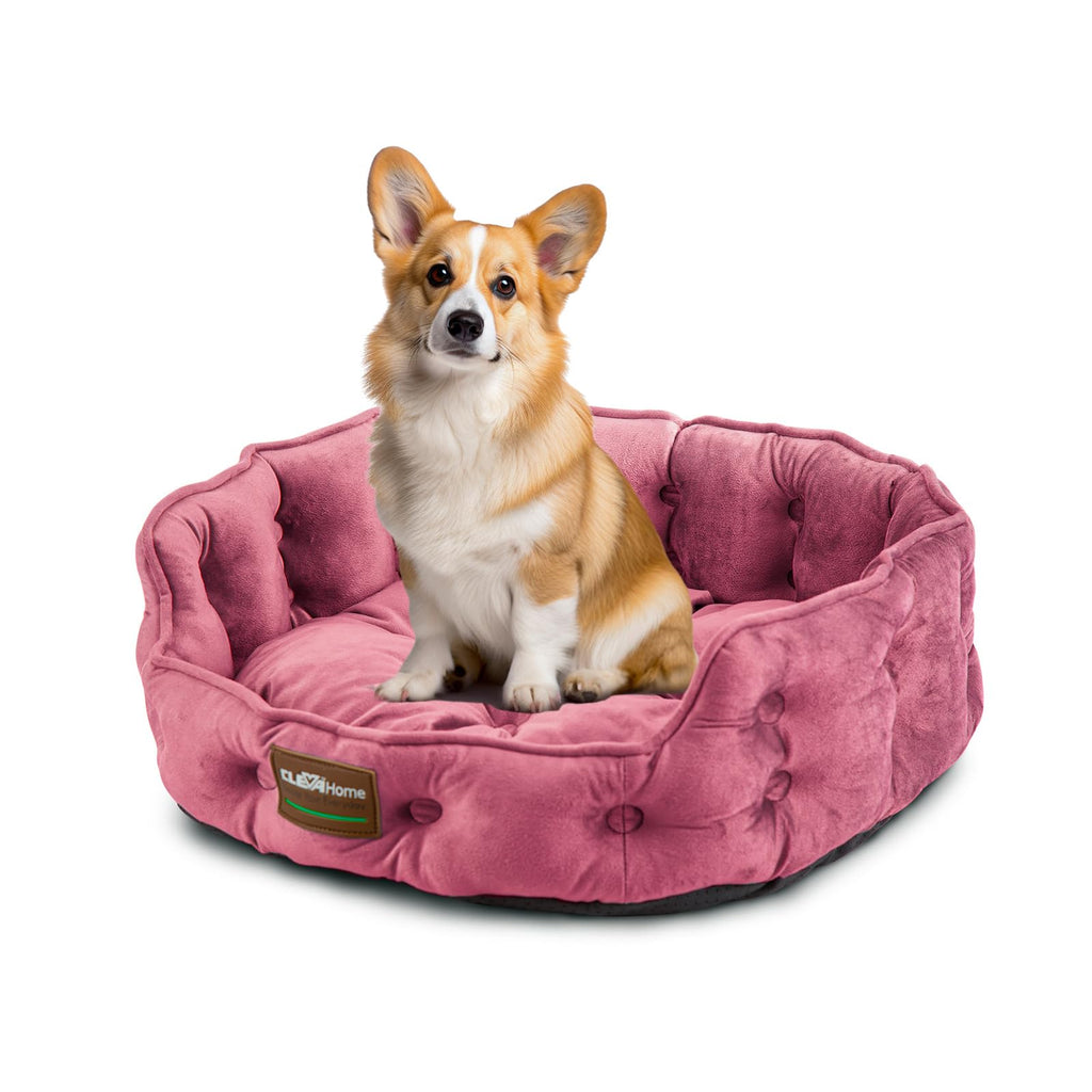 ClevaHome Cat Dog Bed for Small Pets up to 15lbs - Round Cat Beds for Indoor Cats, Machine Washable Comfortable Pet Bed for Puppy and Kitten with Non-Slip Bottom (Plum Pink)