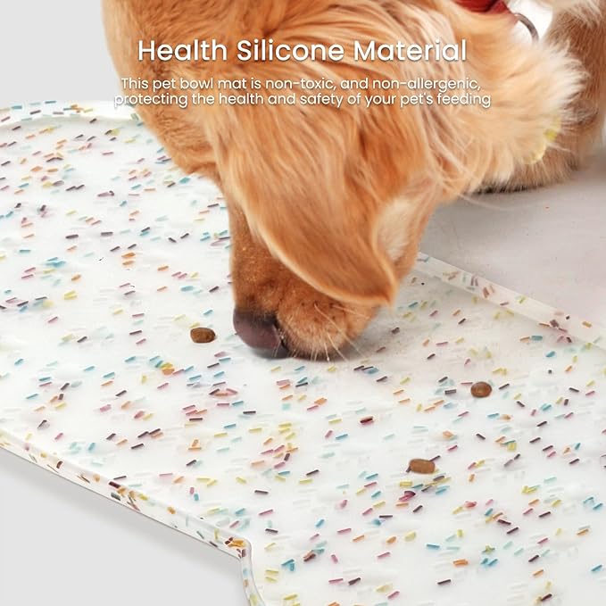 PWTAA Dog Food Mat Anti-Slip Silicone Dog Bowl Mat Thicker Pet Placemat Waterproof Cat Feeder Pad with Raised Edge Puppy Kitten Feeding Mats Suitable Small Medium-Sized Dogs Cats Eating Tray