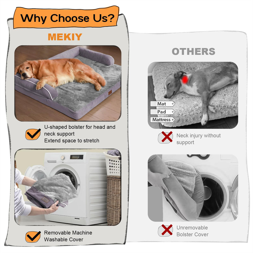 MEKIY XXL Orthopedic Waterproof Dog Bed with Bolster for Extra Large Dogs