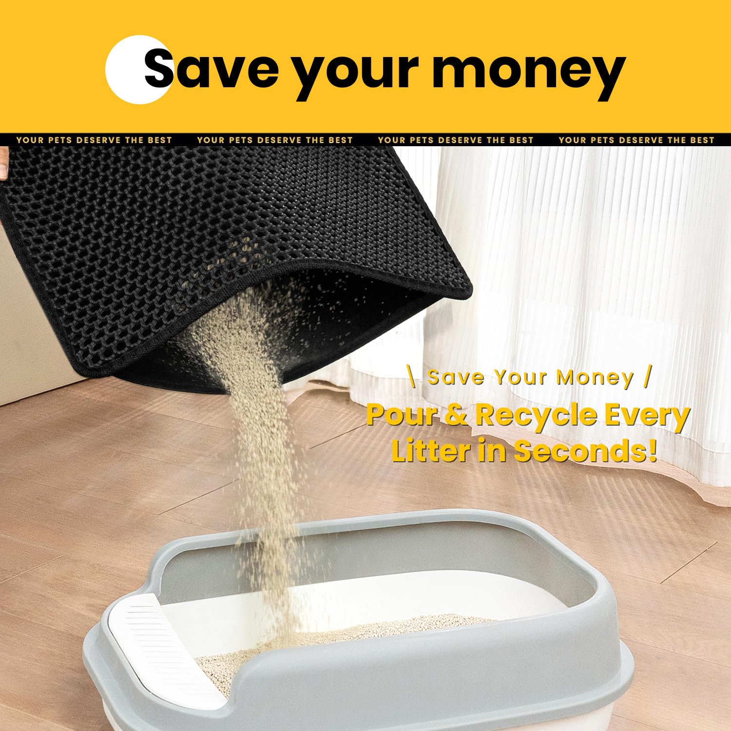Cat Litter Mat, Upgrade Super Waterproof Back Layer Litter Box Mat, Non Slip, Durable, Soft on Paws Kitty Trapping Matt (24"x18", Black)