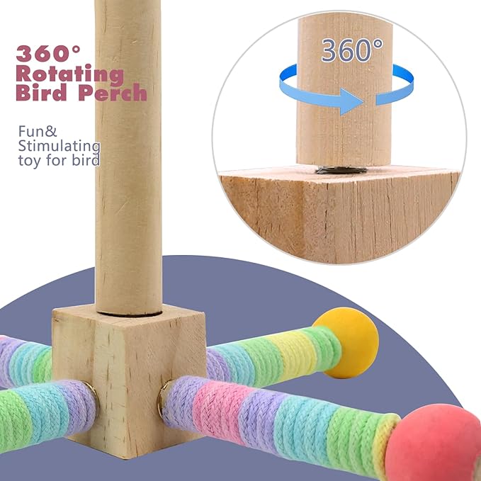 FAILUN Upgraded Parrot Perch Toy,Rotating Bird Perch Stand with Chew Ball Toy for Small&Medium Birds,Bird Cage Accessories for Parakeets Cockatiels Lovebirds Conures Finches Budgies (Rainbow Colors)