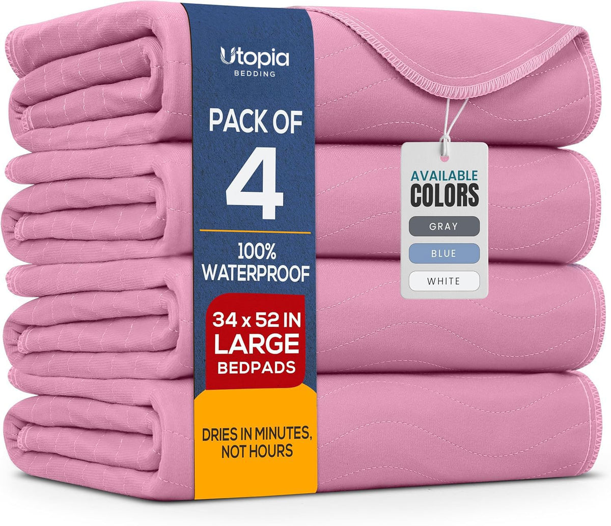 4 Pack Waterproof Reusable Heavy Absorbency Incontinence Bed Pads 34"x52"