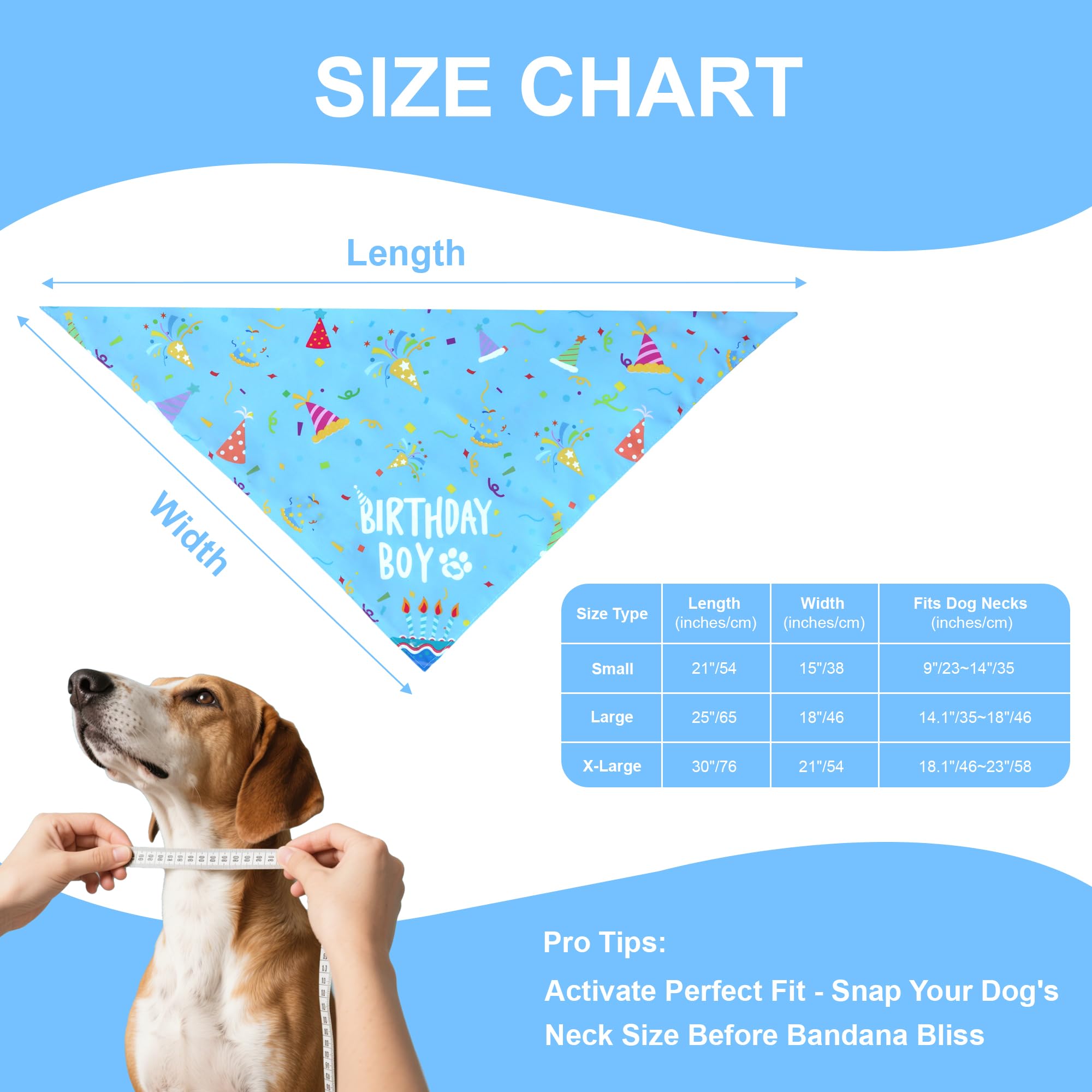 WoffBow Dog Birthday Boy Bandana for Medium Dogs, Reversible Blue Scarf