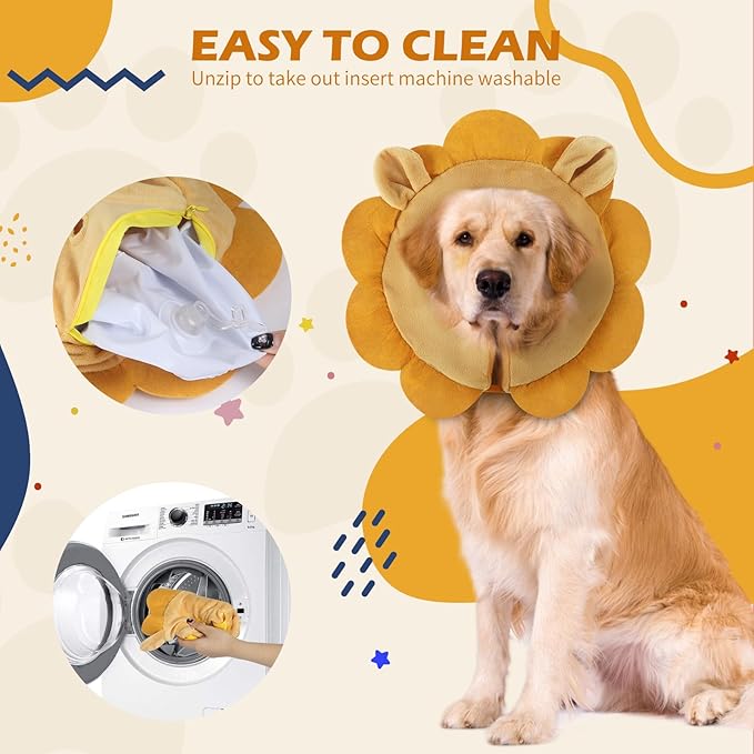 IEUUMLER Inflatable Recovery Dog Collar, Protective Donut Cone, Adjustable Soft Collar for Dog and Cat After Surgery Prevent from Biting & Scratching EU002 - Brown Lion M+