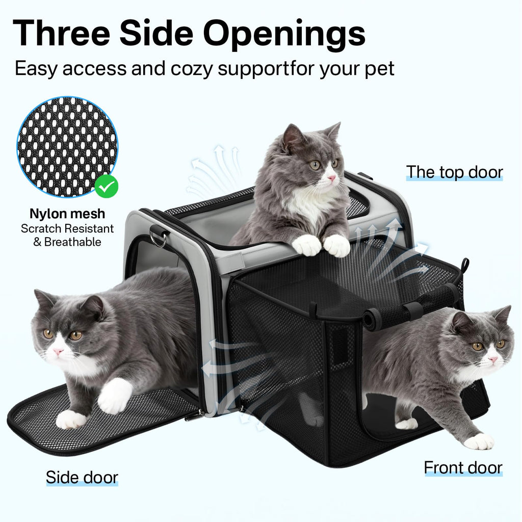 CarryTip Expandable Cat Carrier, Airline Approved Soft Sided Pet Carrier for Cats & Small Dogs Up to 15 lbs, with Locking Safety Zippers & Cozy Fleece Pad, Portable for Car & Vet Visits, Black