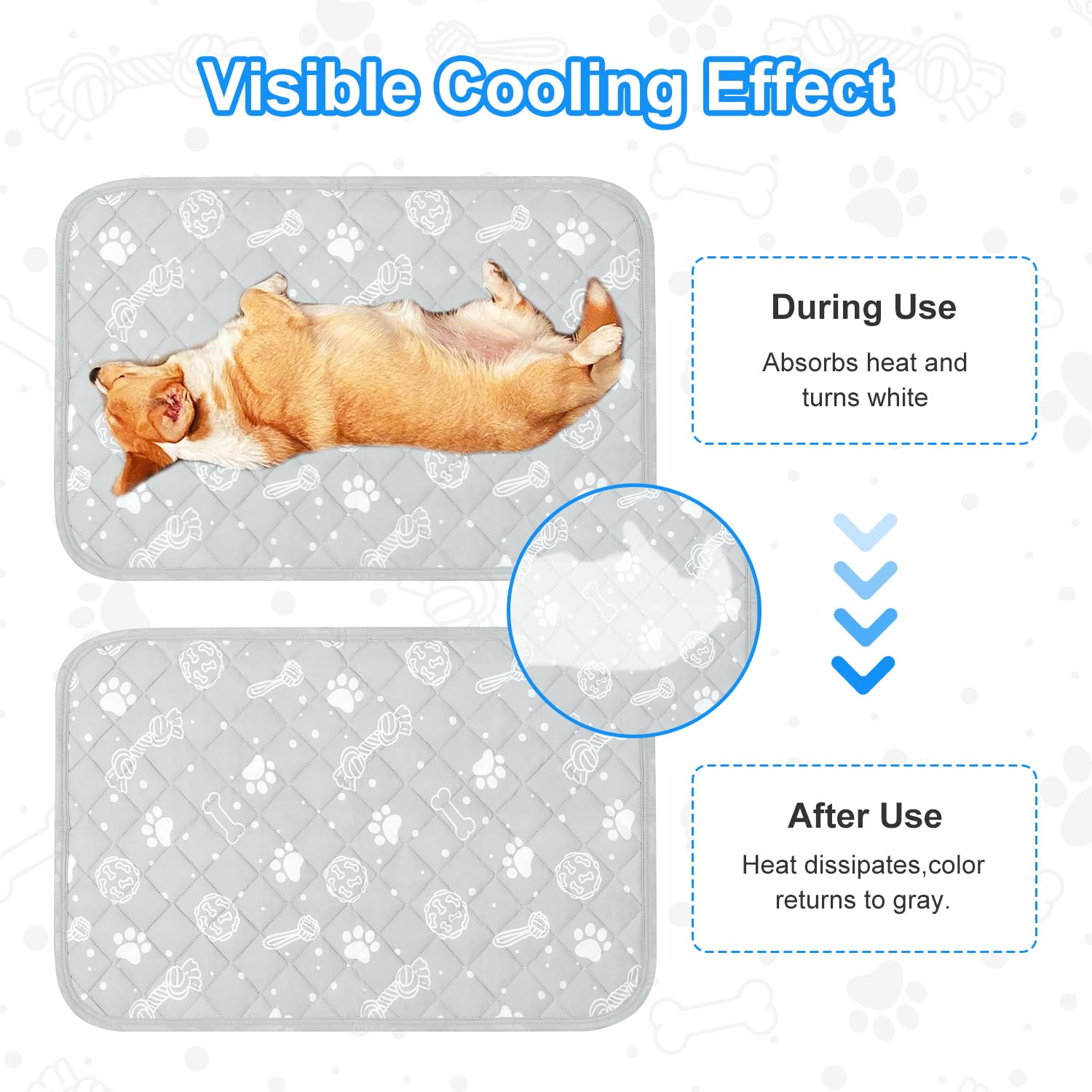 MH MYLUNE HOME Dog/Cat Cooling Mat, Cool-Chill Cooling Fiber & Endothermic Color Changing Pet Mat, 20'x30', Foldable & Washable, Non-Toxic Summer Pet Blanket, Light Gray