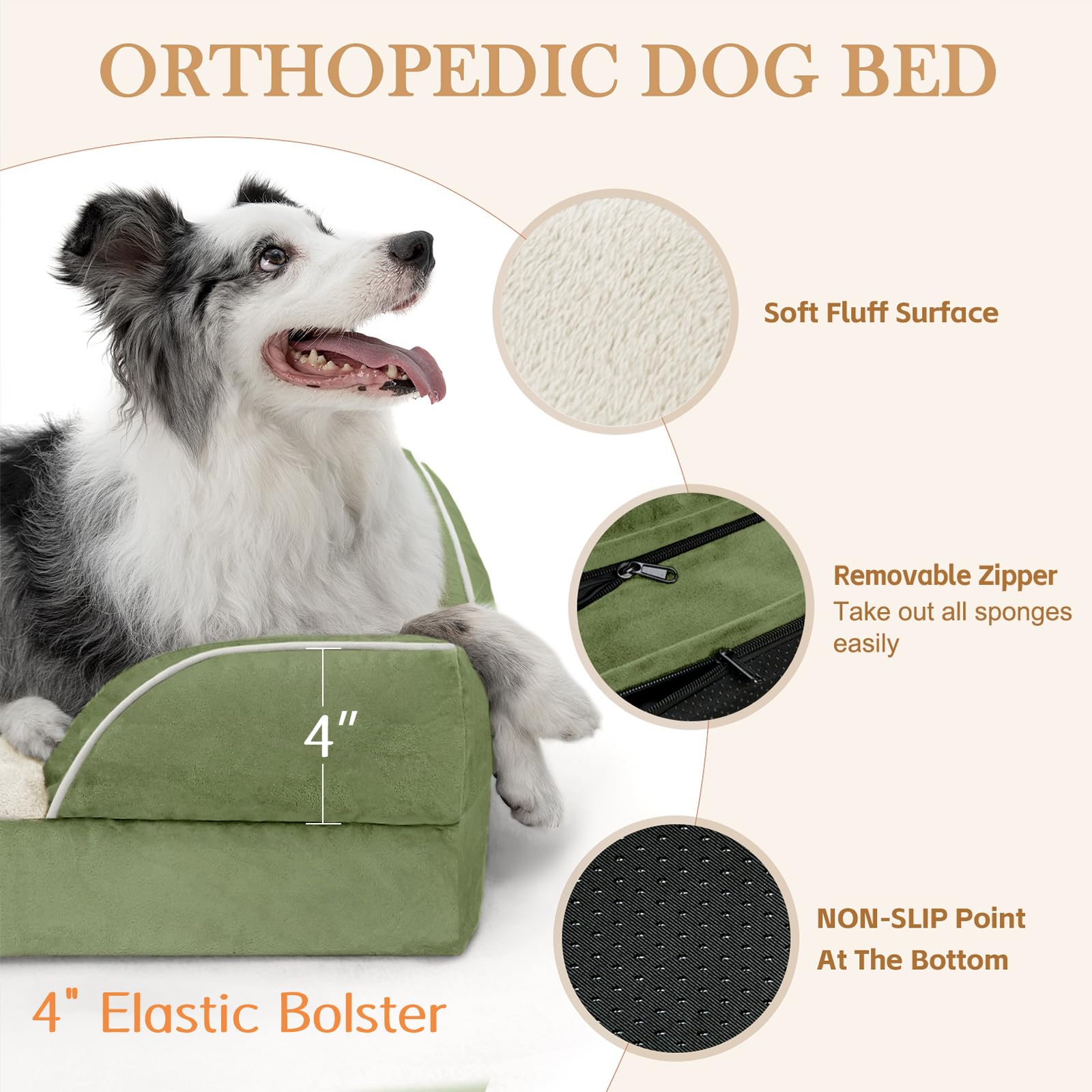 Comfort Expression Orthopedic Dog Bed for Medium Size Dog with Bolster