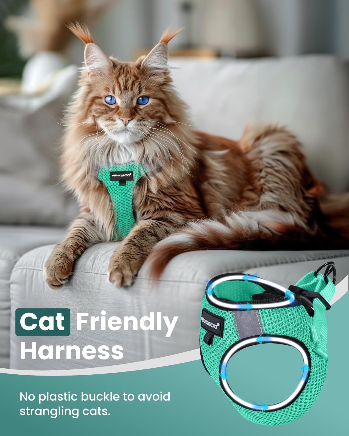 FAYOGOO Escape Proof Cat Harness and Leash Set for Walking, Secure-Fit Step-in Cat Vest Harness, Soft & Lightweight for Kittens and Large Cats