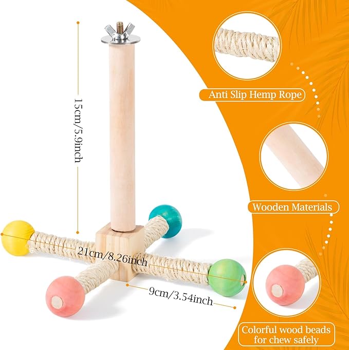 FrgKbTm Rotating Bird Perches Toy, Interactive Spinning Parrot Parakeet Toys, Wooden Exercise Stand Bird Cage Accessories for Budgies,Cockatiels,Small Birds