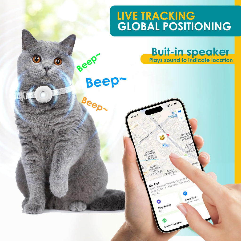 Cat GPS Tracker for Cats, Waterproof Pet GPS Tracker, Compatible with Apple Find My App (Only iOS), No Monthly Fee, White