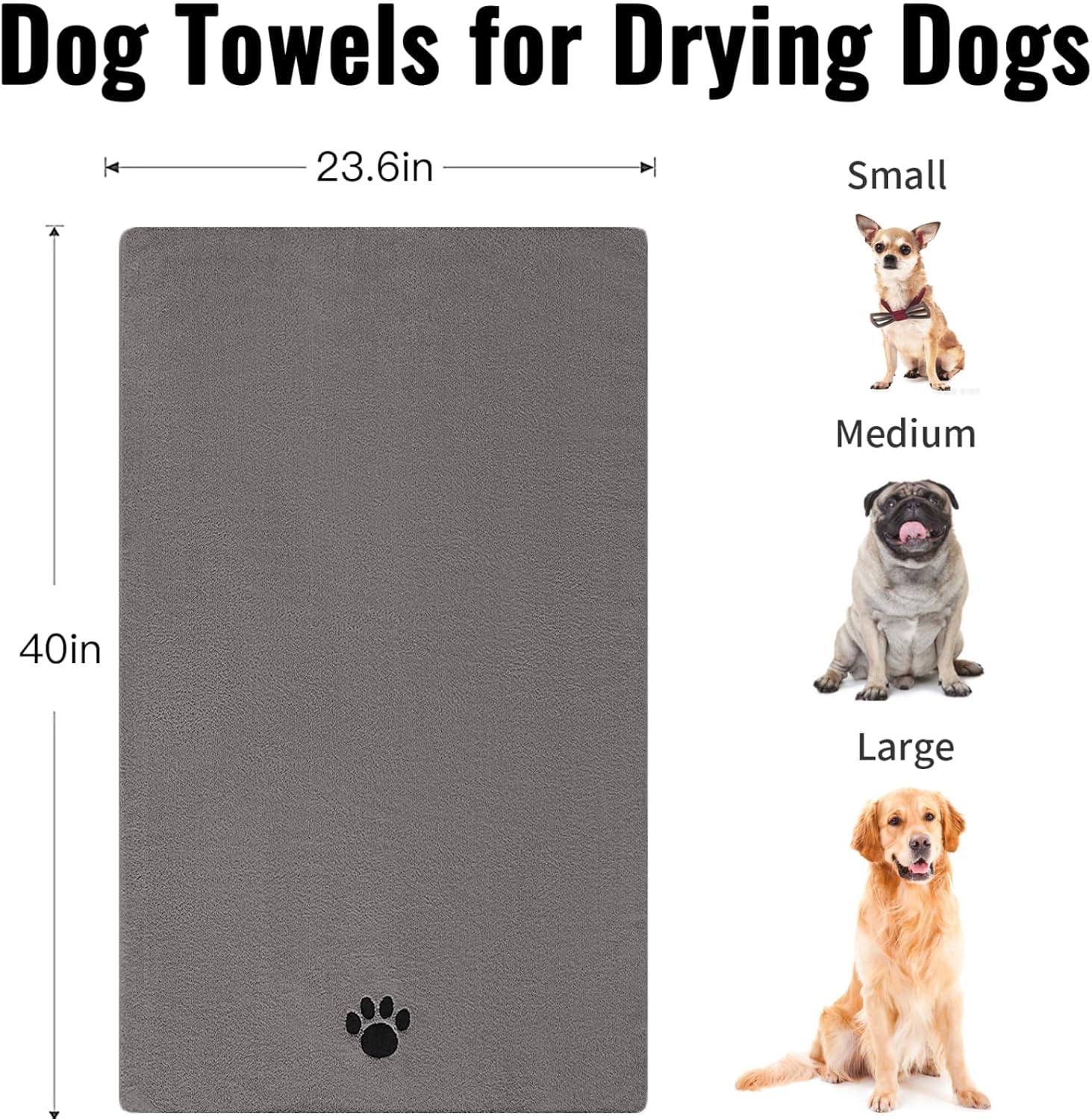 Puomue 2 Pack Microfiber Dog Towels for Drying Dogs, Super Absorbent and Soft Pet Towels for Dogs or Cats, 40''X23.6'', Pet-Friendly, Perfect for Pets of Different Sizes and Fur Types, Grey