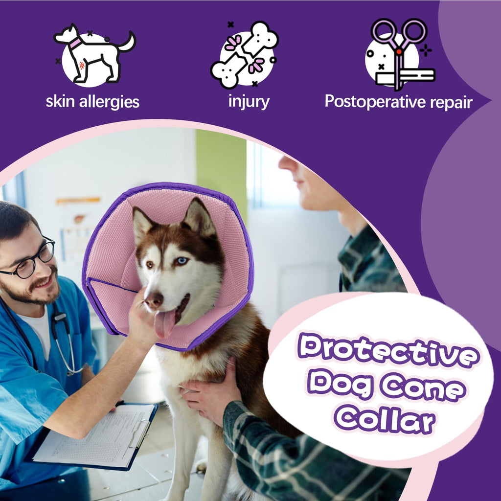 Allroaring Adjustable Dog Cone for Spay, Comfy Recovery Collar Purple L