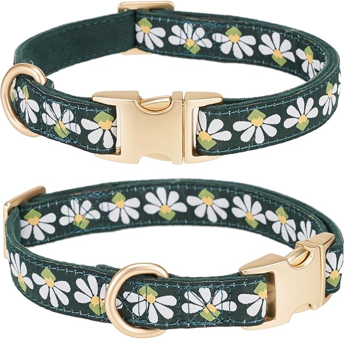 YUDOTE Woven Dog Collar with Metal Buckle Adjustable Jacquard Retro Dog Collars for Small Medium Large Dogs(Green,S)