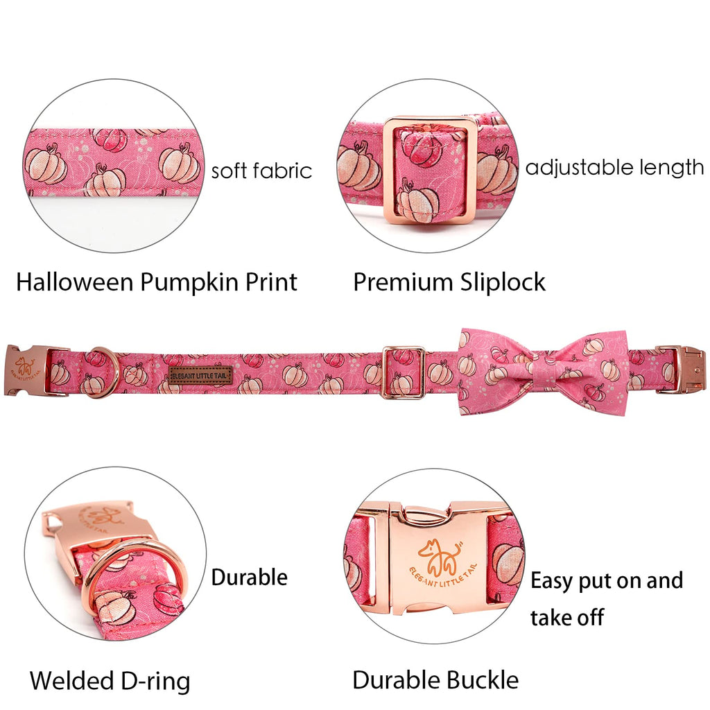 Elegant Little Tail Dog Collar with Bow, Adjustable Halloween Pumpkin Bowtie Pet Gift Collar for Small to Large Dogs