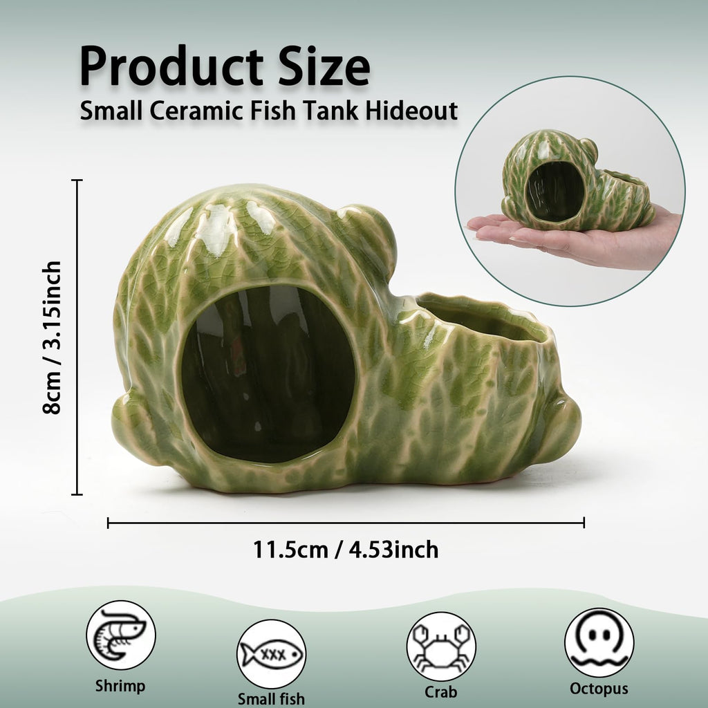 Deapeey Green Aquarium Decor Ceramic Western Cactus Betta Fish Tank Cave