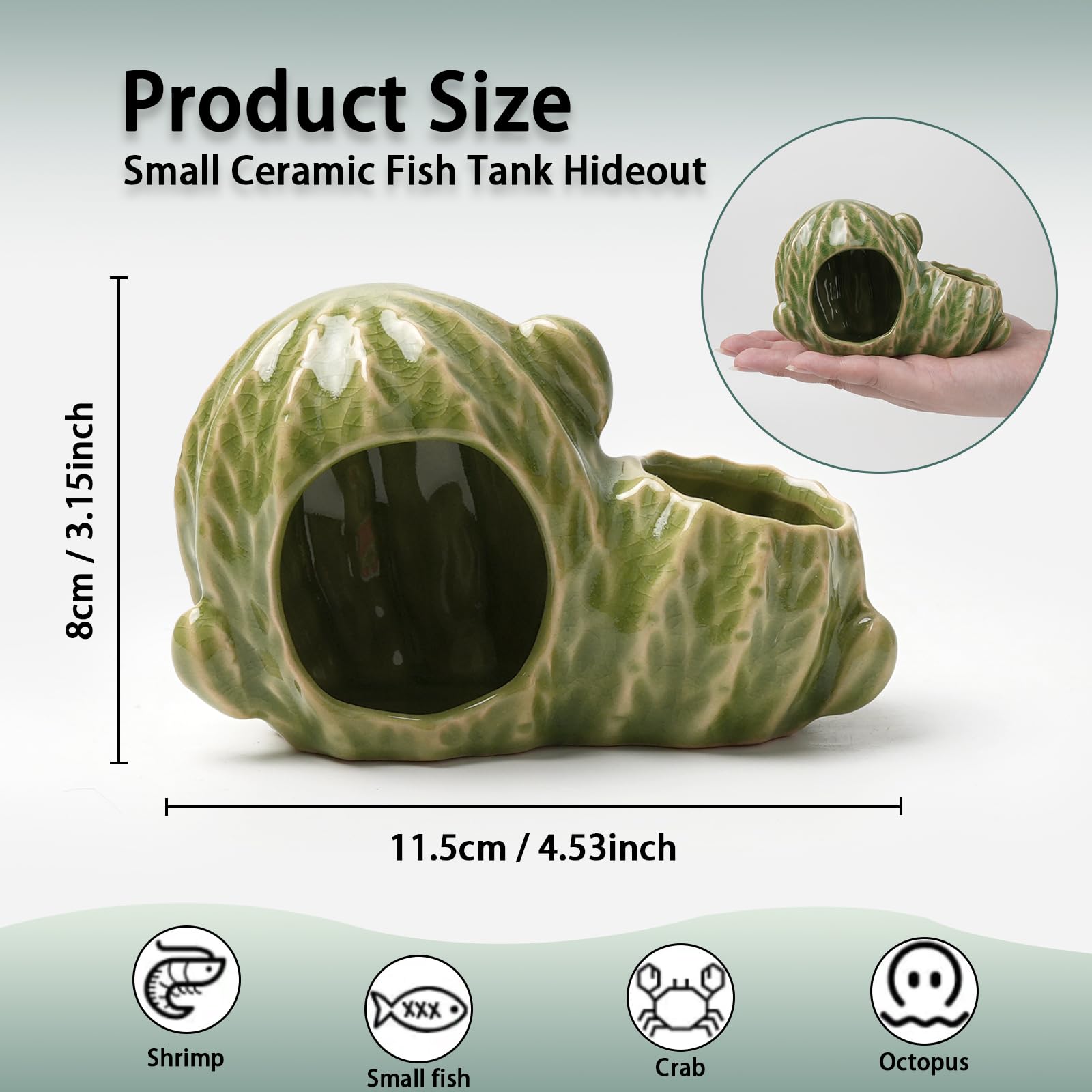 Deapeey Green Aquarium Decor Ceramic Western Cactus Betta Fish Tank Cave