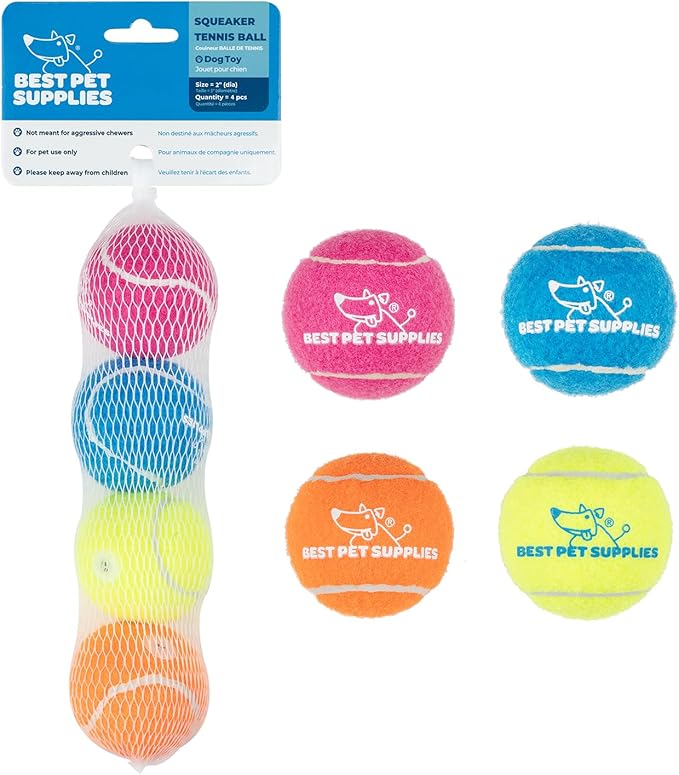 Best Pet Supplies Interactive Squeaky Dog Chew Toy, Ideal Dog Toys for Chewers, Small, Medium & Large Dogs, and Fetch Lovers - Tennis (Assorted Color)