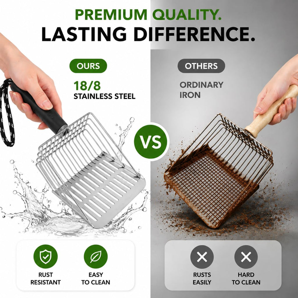 [2026 Version] 304 Stainless Steel Cat Litter Scooper with Holder, Efficient Metal Cat Litter Scoop，Heavy Cat pooper scooper, Kitty Litter Box Scooper-Perfect Cat Scooper for Litter Box Cleaning