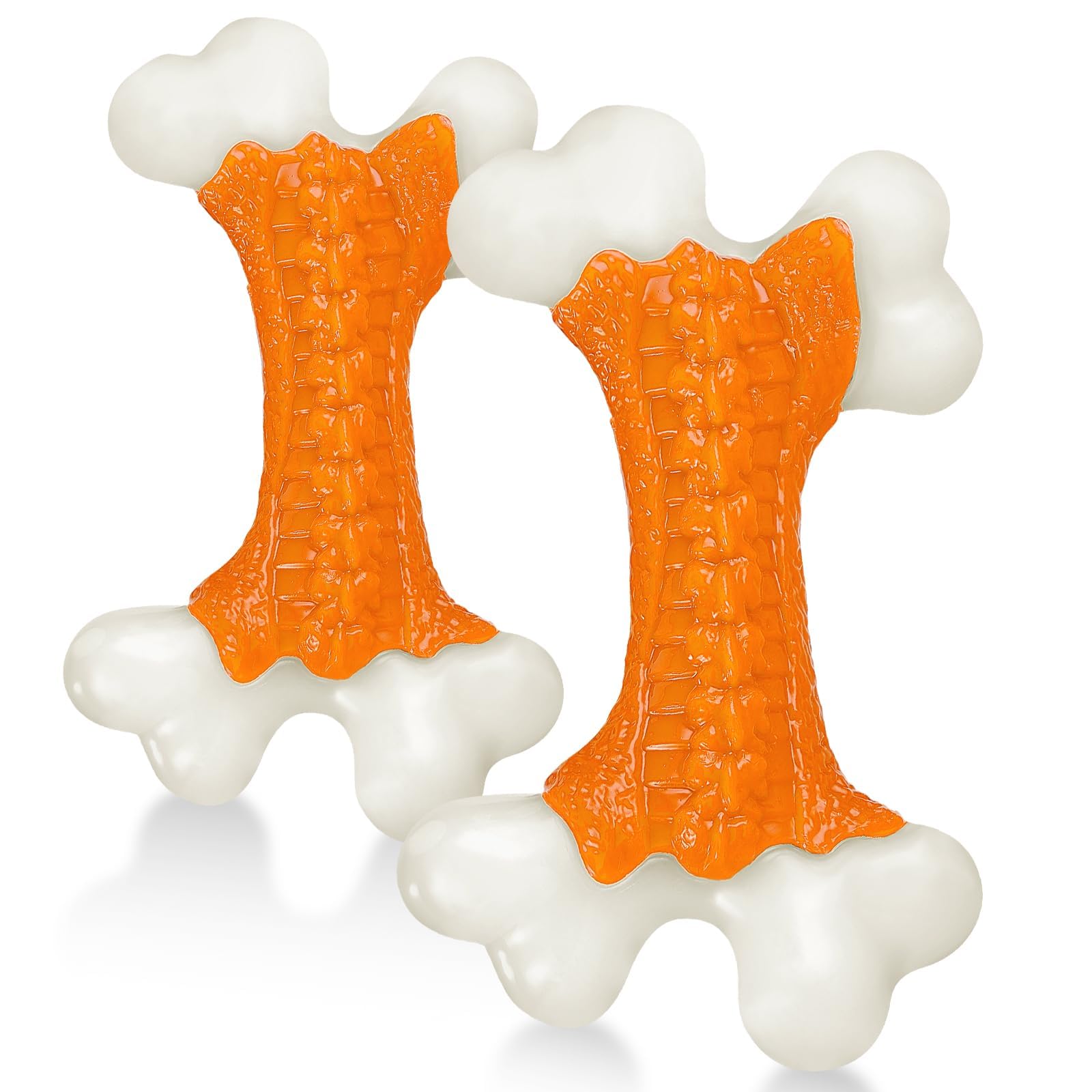Kseroo 2-Pack Indestructible Dog Toys for Aggressive Chewers: Peanut Butter Flavored Hard Nylon Bone Chew Toys, Tough Dog Chew Toys, Dog Toys to Keep Them Busy for Medium Large Dogs, Orange