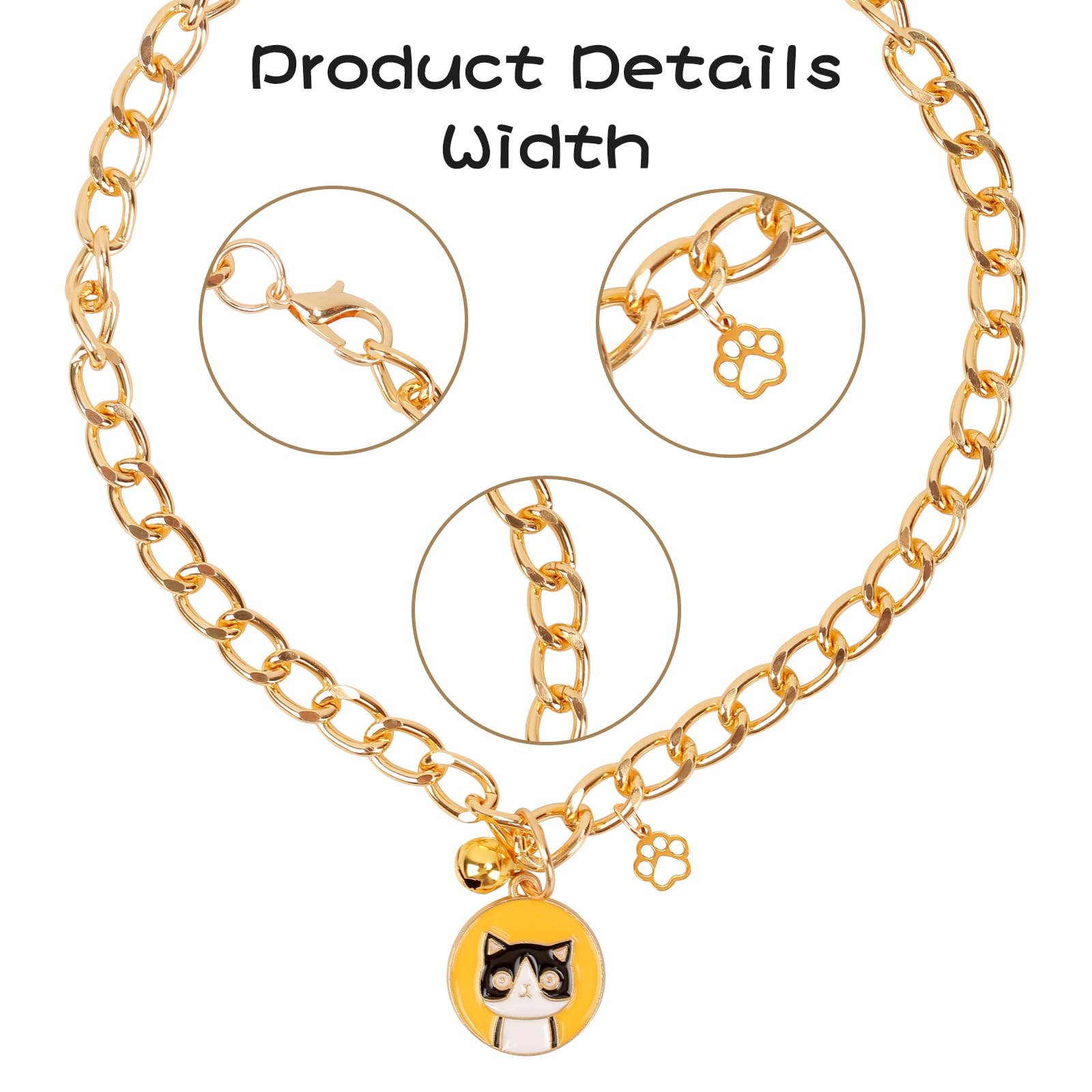 HOWWFALY Dog Collar and Cat Chain Necklace Stainless Steel Adjustable 18K Gold Heart-Shaped Necklace for Small Pets Cats Kitten Puppy (Gold, 13.7 inch)