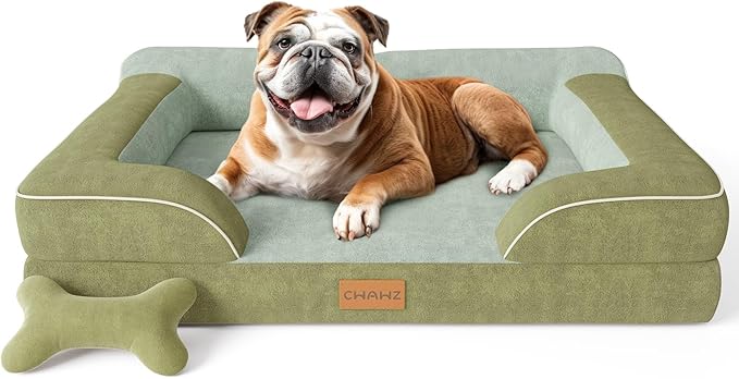CWAWZ Extra Large Dog Bed, Orthopedic Dog Beds with Cooling Gel Memory Foam, Waterproof XL Pet Bed with Removable Washable Cover, 42" Pet Sofa Couch Dutch Velvet with Bone Toy