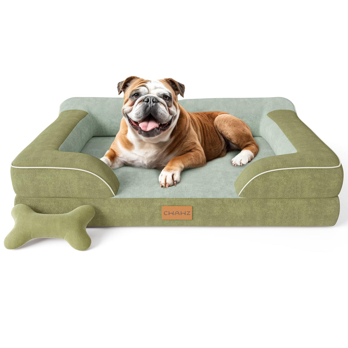 CWAWZ Extra Large Dog Bed, Orthopedic Dog Beds with Cooling Gel Memory Foam, Waterproof XL Pet Bed with Removable Washable Cover, 42" Pet Sofa Couch Dutch Velvet with Bone Toy, Brown