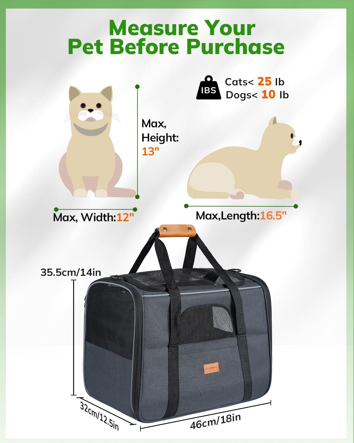 Morpilot Pet Carrier for Large Cats, Puppies & Small Dogs Up to 25lbs