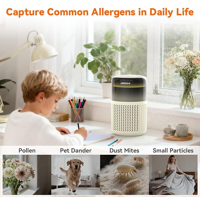 AIRROMI HEPA Air Purifier for Bedroom&Home,Pet Air Purifier for Home Pets,Removes Pet Odor,Cat Litter Smell,Dust,Smoke&Allergies,Quiet Room Air Purifier with Scents,360°Air Cleaner,A2005 Pink