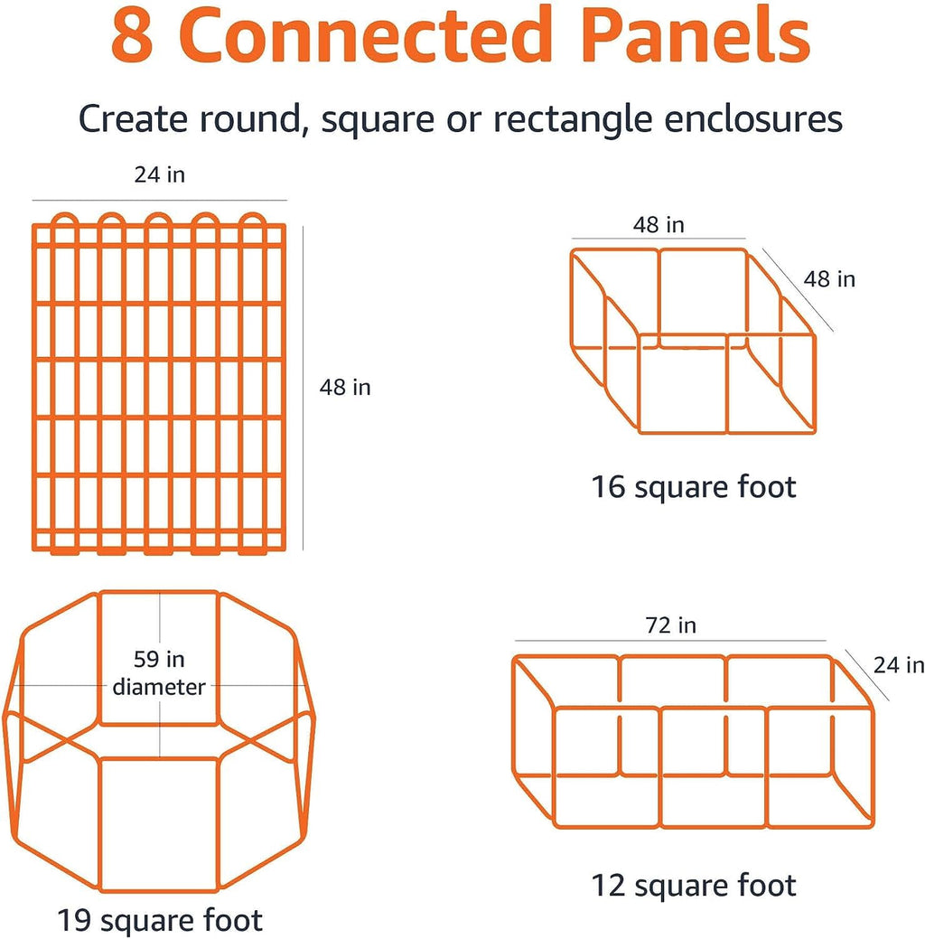 Amazon Basics Foldable Octagonal Metal Exercise Dog Playpen, Indoor/Outdoor, No Door, 8 Panels, 24 x 48 Inches, Rust-Resistant, X-Large, Black