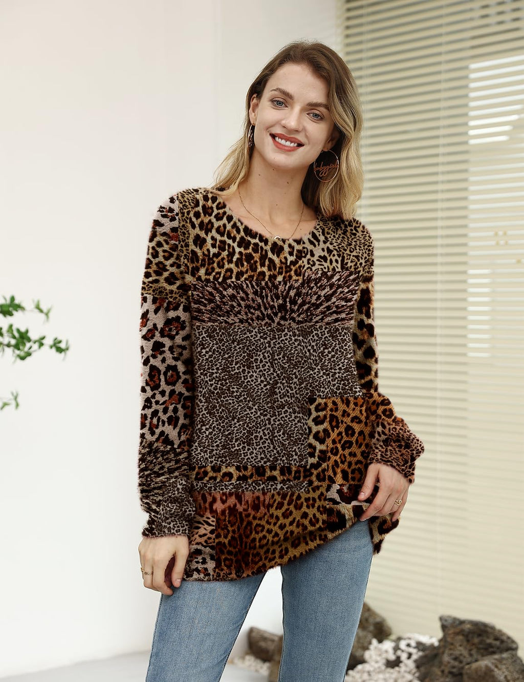 YESNO Women Sweater Graphic Oversized Pullover Sweaters Casual Loose Long Sleeve Knit Tops M S01 CR10