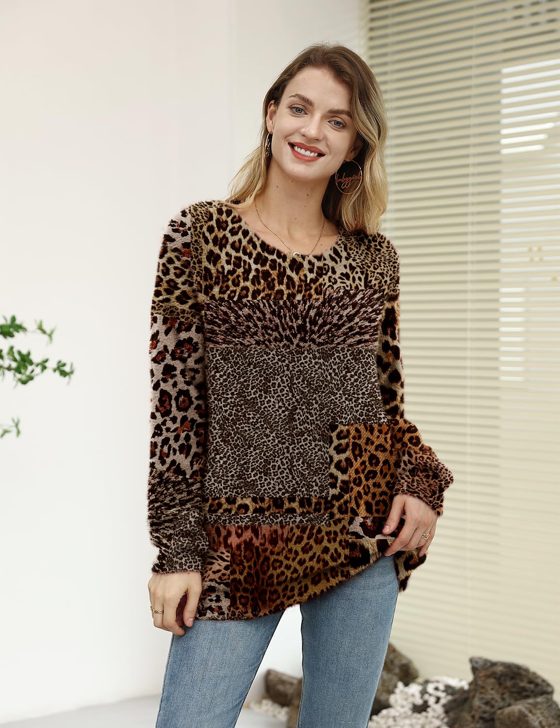 YESNO Women Sweater Graphic Oversized Pullover Sweaters Casual Loose Long Sleeve Knit Tops M S01 CR10