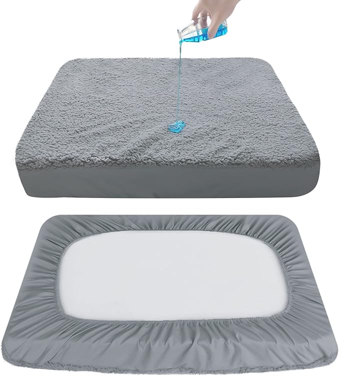 Dog Bed Covers Soft Plush Replacement Washable, Waterproof Pet Mattress Bed Liner Grey 44x35 Inches, for Dog/Cat, Cover Only