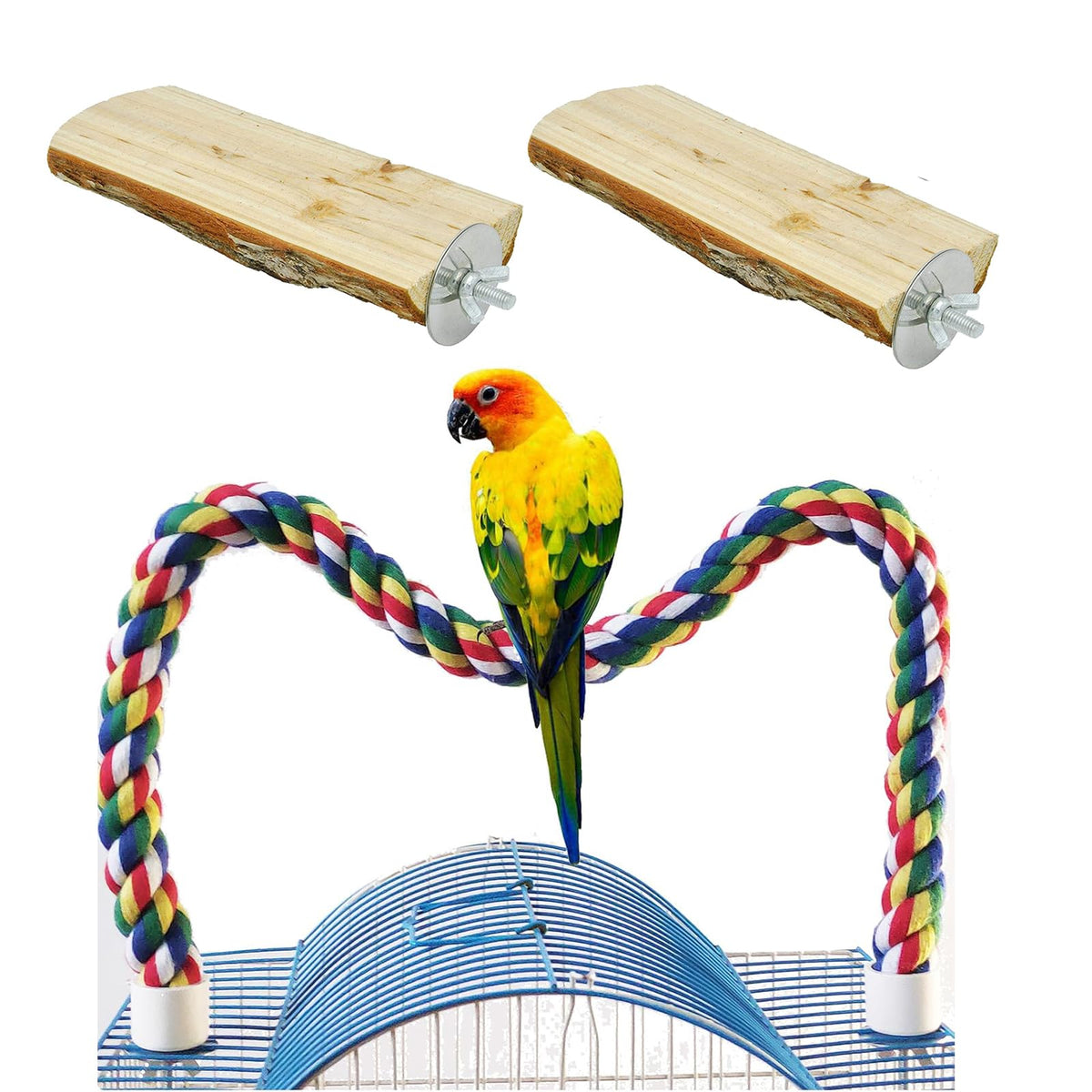 24 Inch Bird Perch Rope with 360° Free Rotating Stand, 0.8 Inch Diameter Natural Cotton Rope Perch for Parakeets, Cockatiels, Parrots, Conures - Safe, Durable Bird Cage Accessory for Chewing & Resting