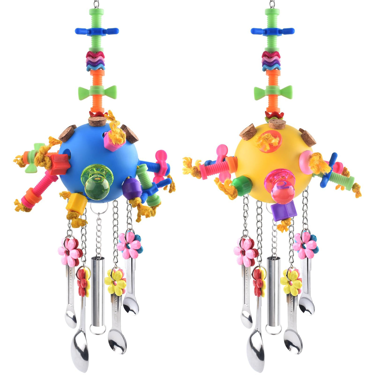 KATUMO Bird Toys, 2PCS Parrot Pull Spoons Colorful Acrylic Stick Chew Toys for Parrot, Parakeet, African Grey, Conure, Caique, Quaker, Small Cockatoo, Mini Macaw, Eclectus and Similar Birds