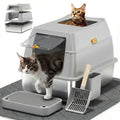 Stainless Steel Litter Box with Lid,Front Entry Top Exit Kitty LitterBox,Extra Large Enclosed Metal Cat Box with Litter Scoop & Litter Mat-Light Gray