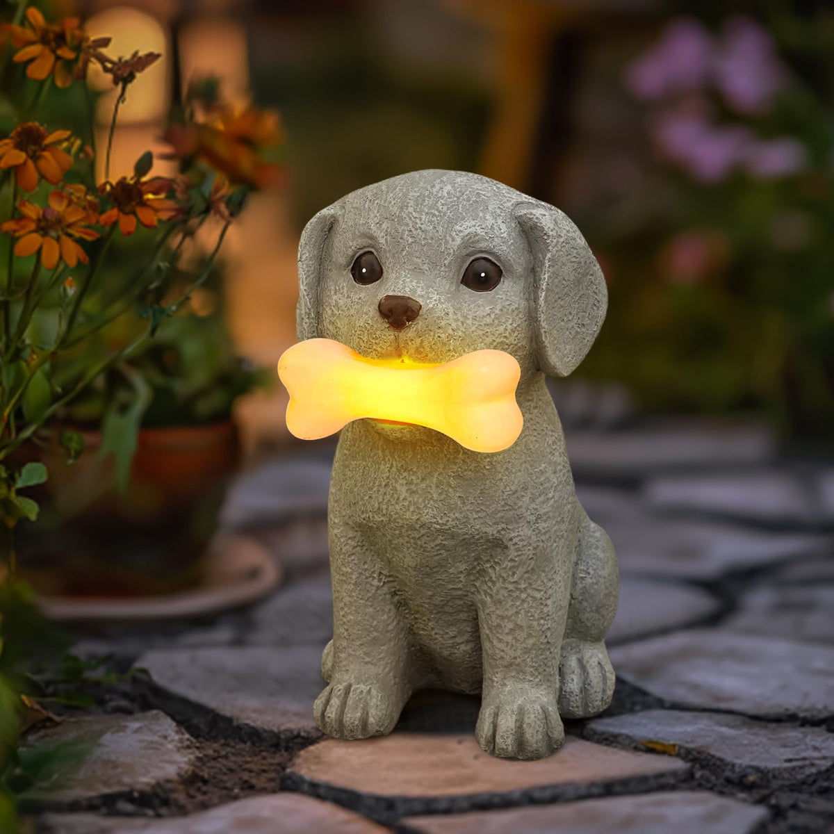 zuzuzen Solar Dog Statue with Glowing Bone Light, Outddor Decor Light Gifts