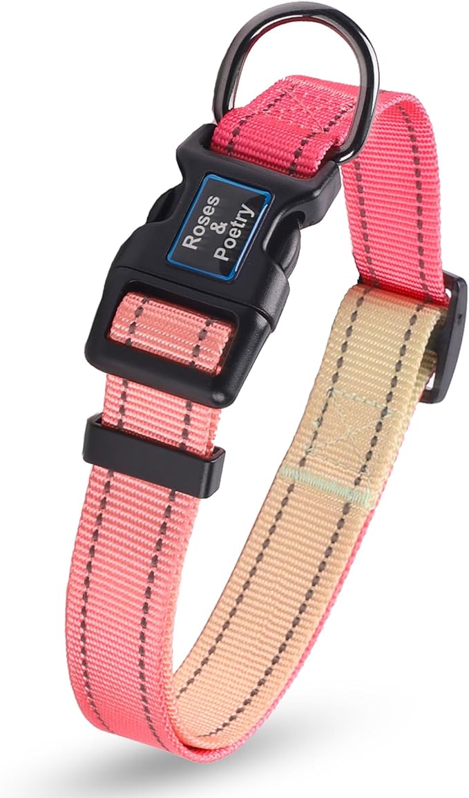 Roses&Poetry Medium Dog Collar, Pink Gradient, Reflective, Adjustable, Durable Polyester, Suitable for Medium Dogs