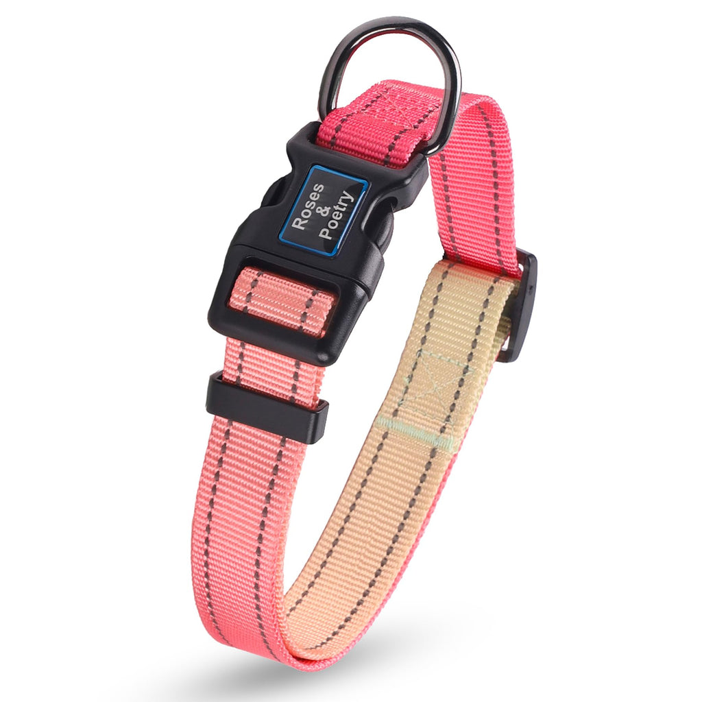 Roses&Poetry Medium Dog Collar, Pink Gradient, Reflective, Adjustable, Durable Polyester, Suitable for Medium Dogs