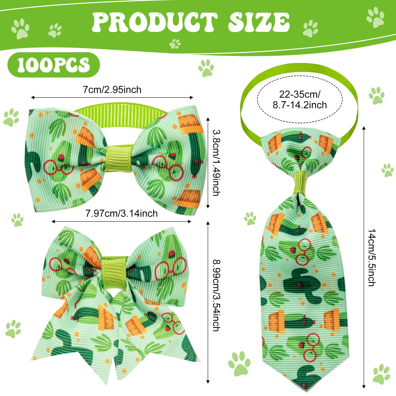 Reginary 100 Pieces Dog Bow Tie Collar Set Include 40 Dog Neckties, and 30 Puppy Bowties, 30 Collar Flowers, Adjustable Pet Ties Grooming for Small Medium Cats Pets Supply(Cactus)
