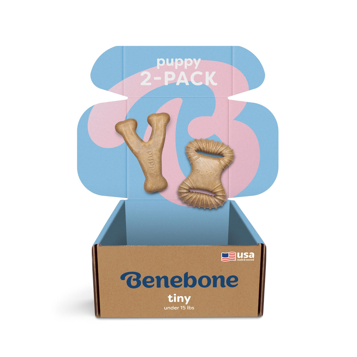Benebone Puppy 2-Pack Dental Chew/Wishbone Dog Chew Toys, Real Bacon, Small
