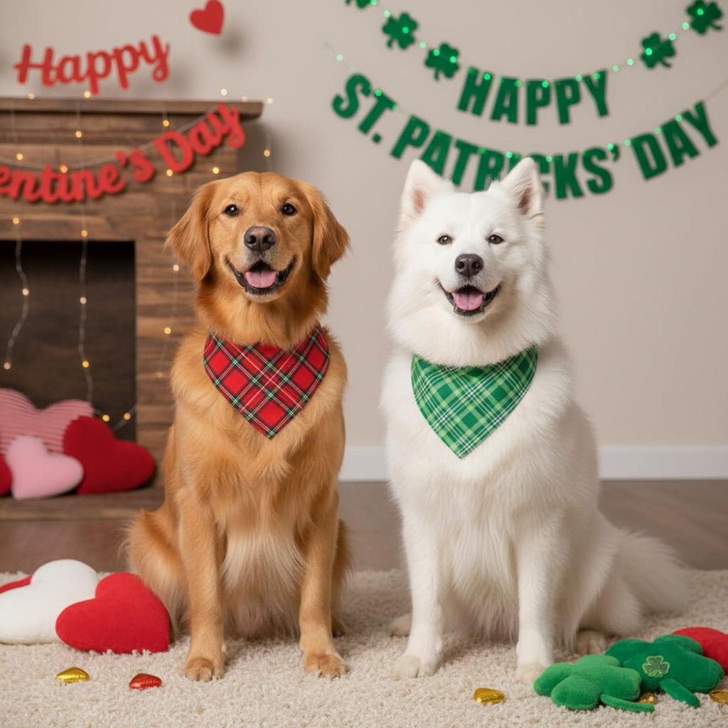Weewooday 50 Pcs Christmas Red and Green Plaid Dog Bandanas Bulk for Medium